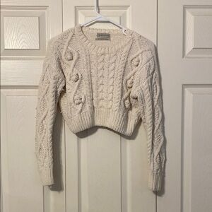 Urban Outfitters Cream Cropped Cable Knit Sweater